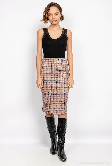 Wholesaler Unika Paris - Tweed print suede skirt