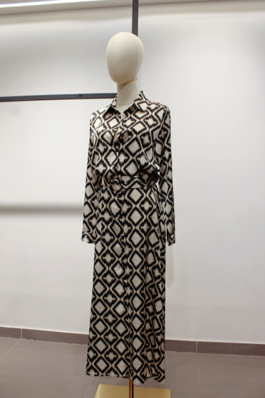 Grossiste Unika Paris - Robe-chemise longue à imprimé abstrait