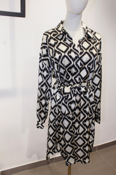 Grossiste Unika Paris - Robe-chemise mi-longue à imprimé abstrait