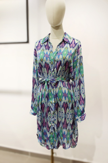Grossiste Unika Paris - Robe-chemise mi-longue à imprimé