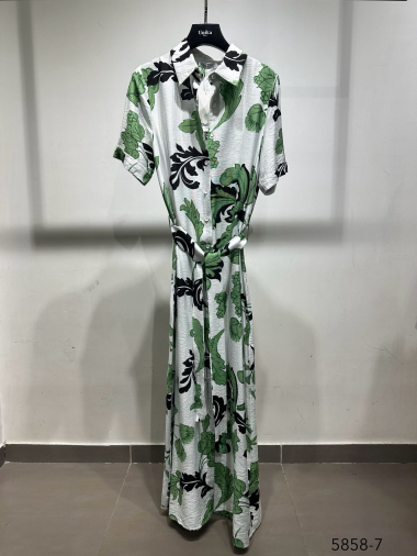 Großhändler Unika Paris - Bedrucktes langes Kleid mit kurzen Ärmeln