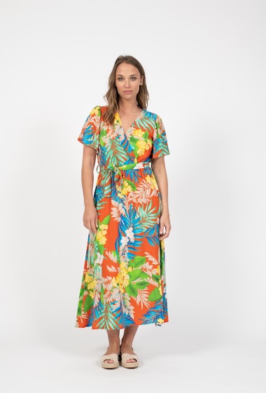 Großhändler NOS - Long wrap dress with tropical print