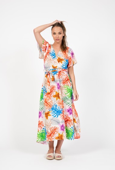 Großhändler NOS - Long wrap dress with tropical print