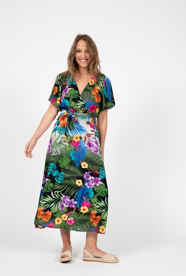 Mayorista NOS - Long wrap dress with tropical print