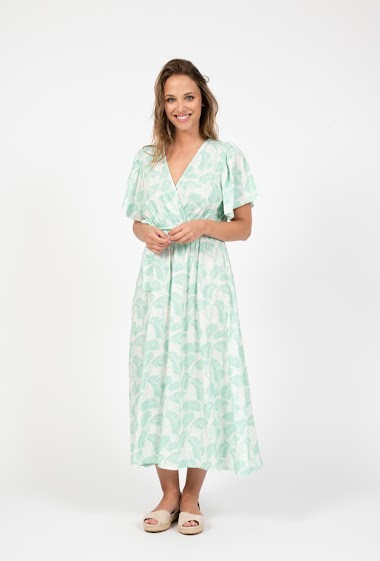 Wholesaler NOS - Long wrap dress with tropical print