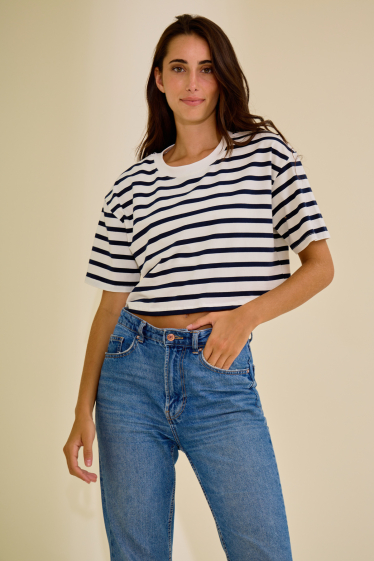 Wholesaler Van Der Rock - Crop striped t-shirt