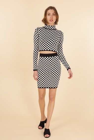 Großhändler Van Der Rock - Short checkerboard print knit skirt