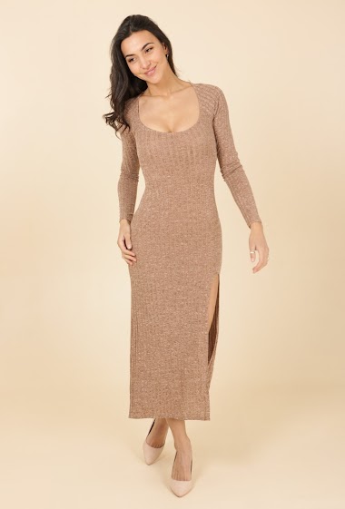 Wholesalers Van Der Rock - Long dress, long sleeves, U-neck with slit on the front