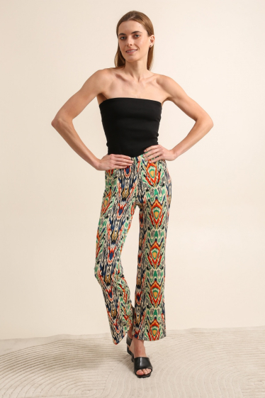 Grossiste Van Der Rock - Pantalon taille haute évasé imprimé