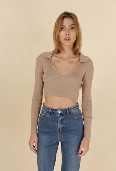 Wholesalers Van Der Rock - Long sleeve crop top sweater with polo neck