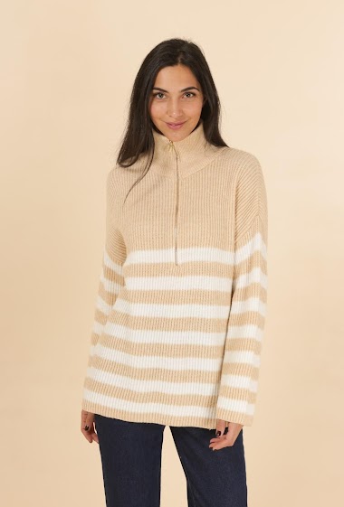 Wholesaler Van Der Rock - Oversized striped sweater with high zipped collar