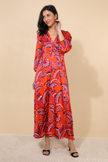 Wholesaler Van Der Rock - Long dress, printed fluid satin fabric