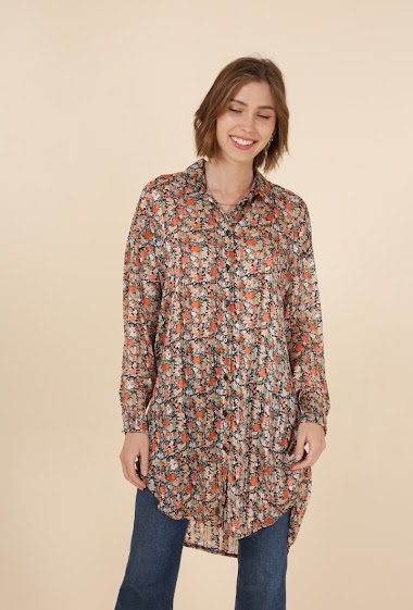 Wholesaler Van Der Rock - Tunic shirt in printed fabric encrusted with shiny threads