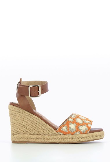 Espadrille wedges with woven orange leopard-print
