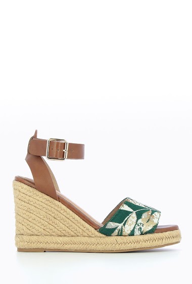 Espadrille wedges with green Jacquard fabric