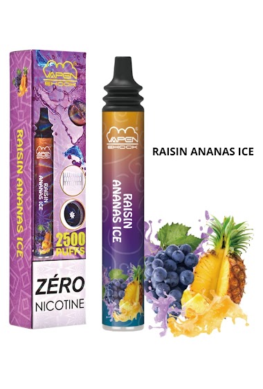 Grossiste VAPEN - 2500 puff 0% nicotine raisin ananas ice