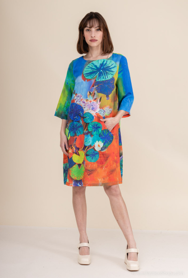 Großhändler Vega's - Fließendes bedrucktes Kleid mit Taschen