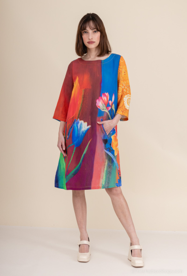 Großhändler Vega's - Fließendes bedrucktes Kleid mit Taschen