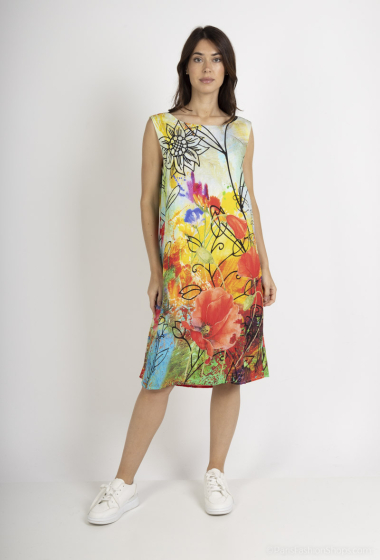 Großhändler Vega's - Bedrucktes Kleid mit Taschen, ärmellos, U-Boot-Ausschnitt
