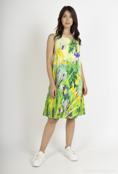 Wholesaler Vega's - Printed dress with pockets, sleeveless, boat neck