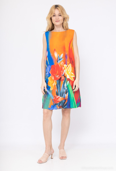 Wholesaler Vega's - Sleeveless printed dress, boat neck