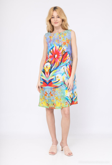 Wholesaler Vega's - Sleeveless printed dress, boat neck