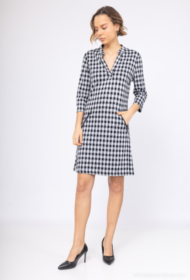 Wholesaler Vega's - Checked printed mid-length dress with pockets