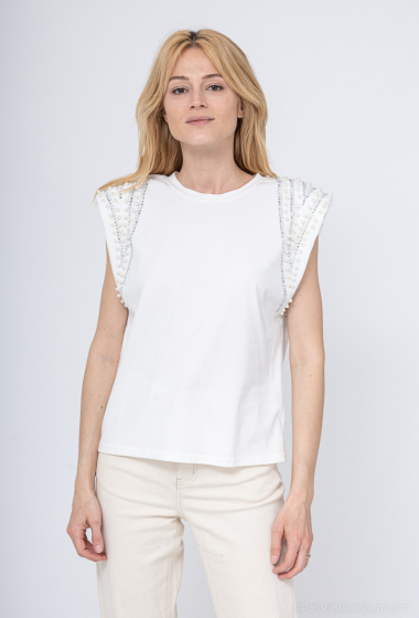 Wholesaler Vega's - Sleeveless t-shirt with English embroidery