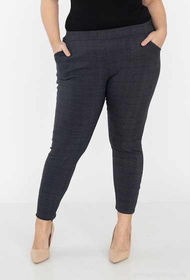 Grossiste Vera Fashion - Legging pantalon gris foncé molletoné carreaux avec poches