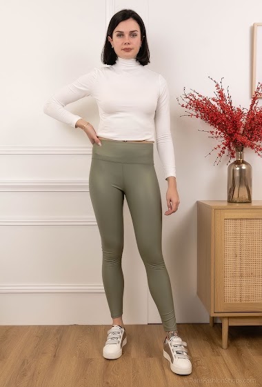 Grossiste Vera Fashion - Legging similicuir taille haute à intérieur léger polaire