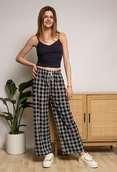 Wholesaler Vera Fashion - Wide-leg trousers with check print