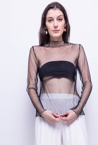 Grossiste Vera Fashion - Top transparent en résille motif losange