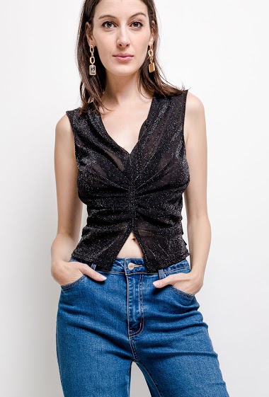 Wholesaler Vera Fashion - Glossy sleeveless top with V-neck