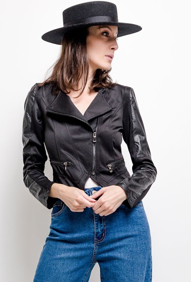 Großhändler Vera Fashion - Bi-material jacket with fake leather