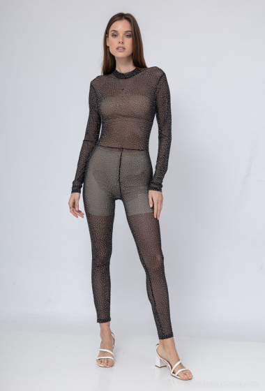 Wholesaler Vera & Lucy - Rhinestone mesh jumpsuit