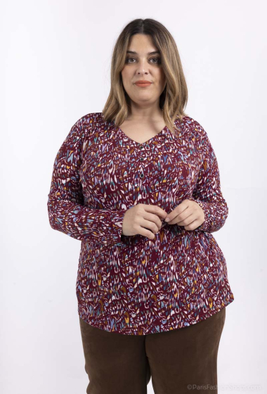 Wholesaler Veti Style - Printed V-neck blouses there are three buttons