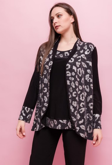 Wholesaler Veti Style - Cardigan and tank top with shiny leopard detail