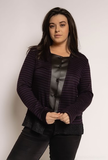Wholesalers Veti Style - Striped cardigan with lace