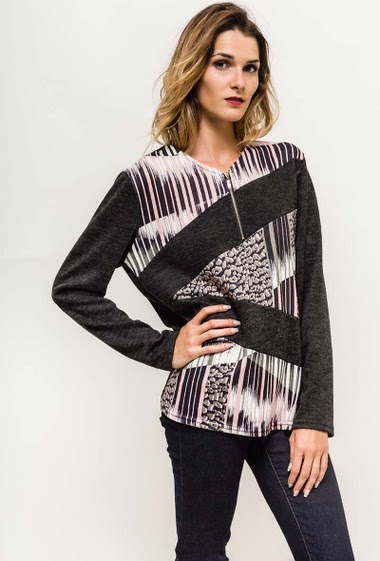 Wholesaler Veti Style - Sweater with printed detail and zip collar