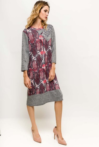 Wholesaler Veti Style - Bi-material dress with print