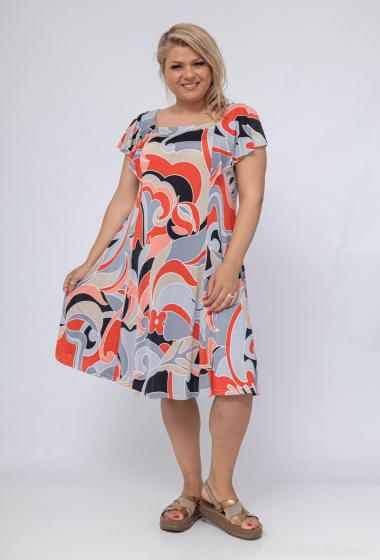 Großhändler Veti Style - Ausgestelltes bedrucktes Kleid mit Rüschenärmeln