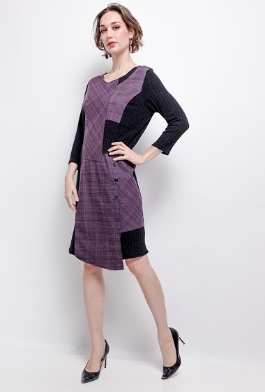 Wholesaler Veti Style - Check bi-material dress