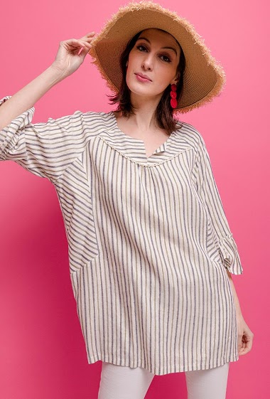 Großhändler Veti Style - Striped shiny blouse