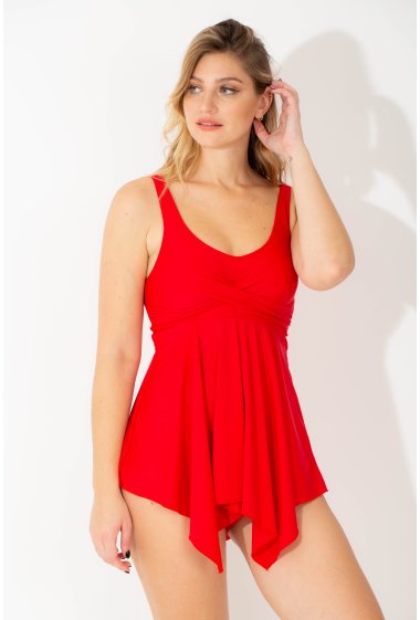 Wholesaler Vidoya Swimwear - Solid color 2-piece swimsuit with skirt effect