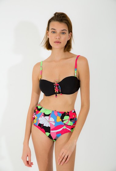 Wholesaler Vidoya Swimwear - 2 piece swimsuit with solid color top and floral straps