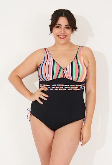 Wholesaler Vidoya Swimwear - Plus-size one-piece swimsuit - colorful stripe motif