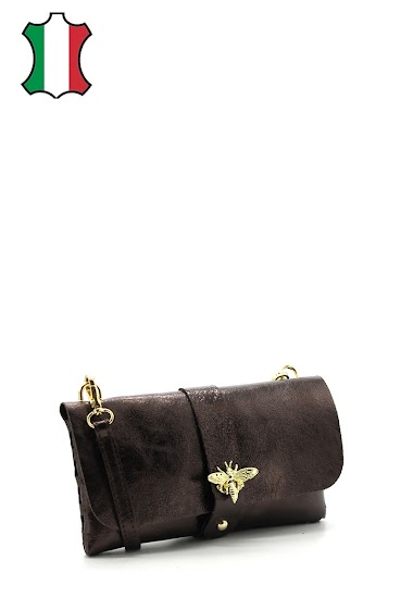 Pouch with bee in metallic leather
