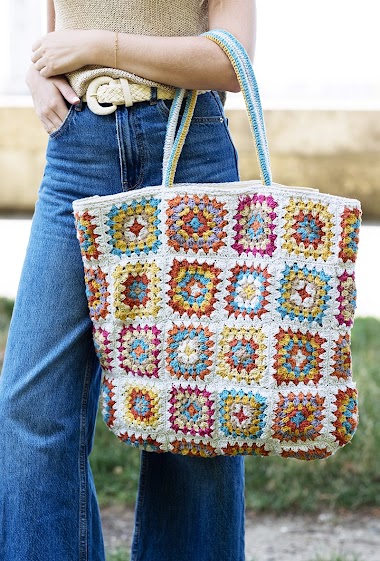 Grossiste Vimoda - Sac coton crochet multicolore Granny
