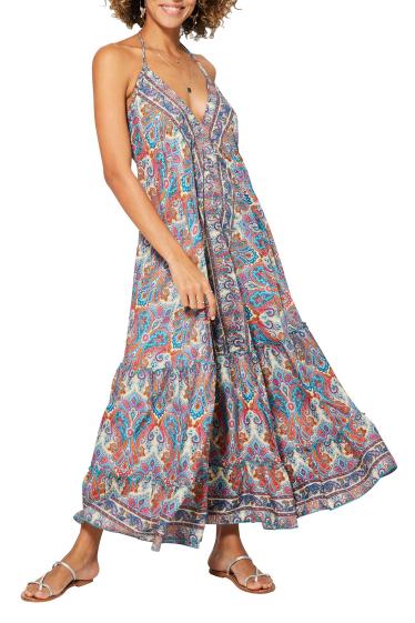Großhändler Vintage Dressing - Trägerloses, rückenfreies Kleid mit Print