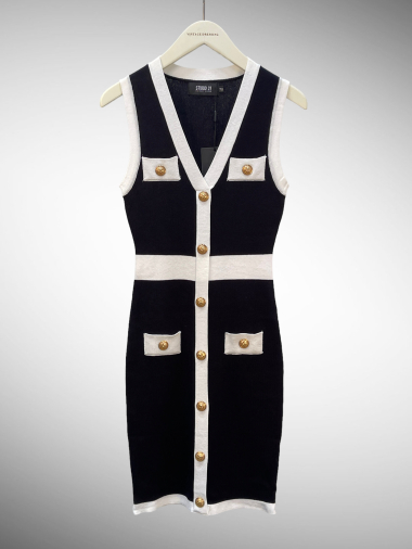 Großhändler Vintage Dressing - Ärmelloses Kleid mit Knöpfen